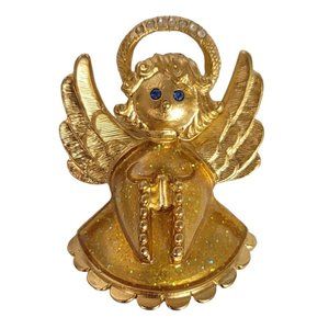 Anne Klein Gold-Tone Clear Rhinestone Glitter Enamel Angel Halo Brooch Pin, E18